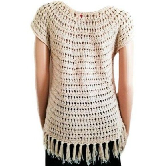 Ruby Rd. Women's Crochet Knit Fringe Tassel Hem Swim Cover-Up Top Size Medium - Picture 3 of 8